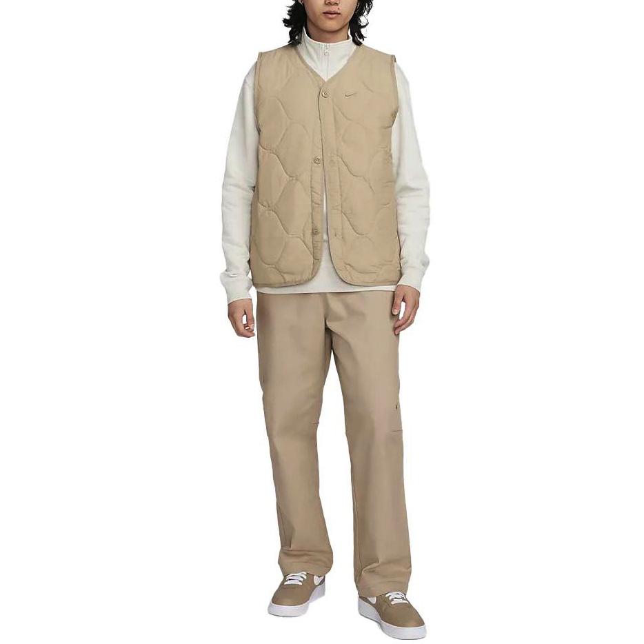 Nike Jednobarevná V-výstřih Jednorázové Bez rukávů Vesta Pánské Vrcholy Khaki DX0891-247