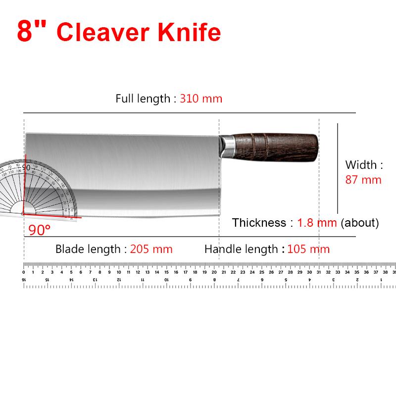 8 inch Kitchen Cleaver Slicing Chopping Knife Stainless Steel Boning Meat Knife Wood Handle Chinese Butcher Knife Cooking