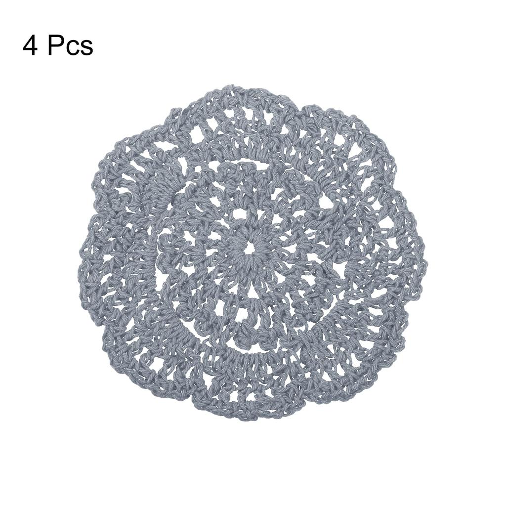 Uxcell Crochet Doilies, Cotton Woven Coasters, Lace Round Handmade Coasters with Floral Patterns for Wedding Party Decorations, Gray, 100mm, 4 Pieces