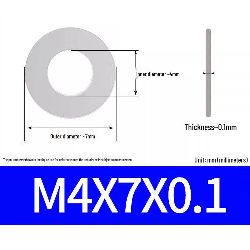 304 Stainless Steel Ultra-Thin Flat Washer, Thickness: 0.1/0.2/0.3/0.4/0.5 Mm, Sizes M1-M8
