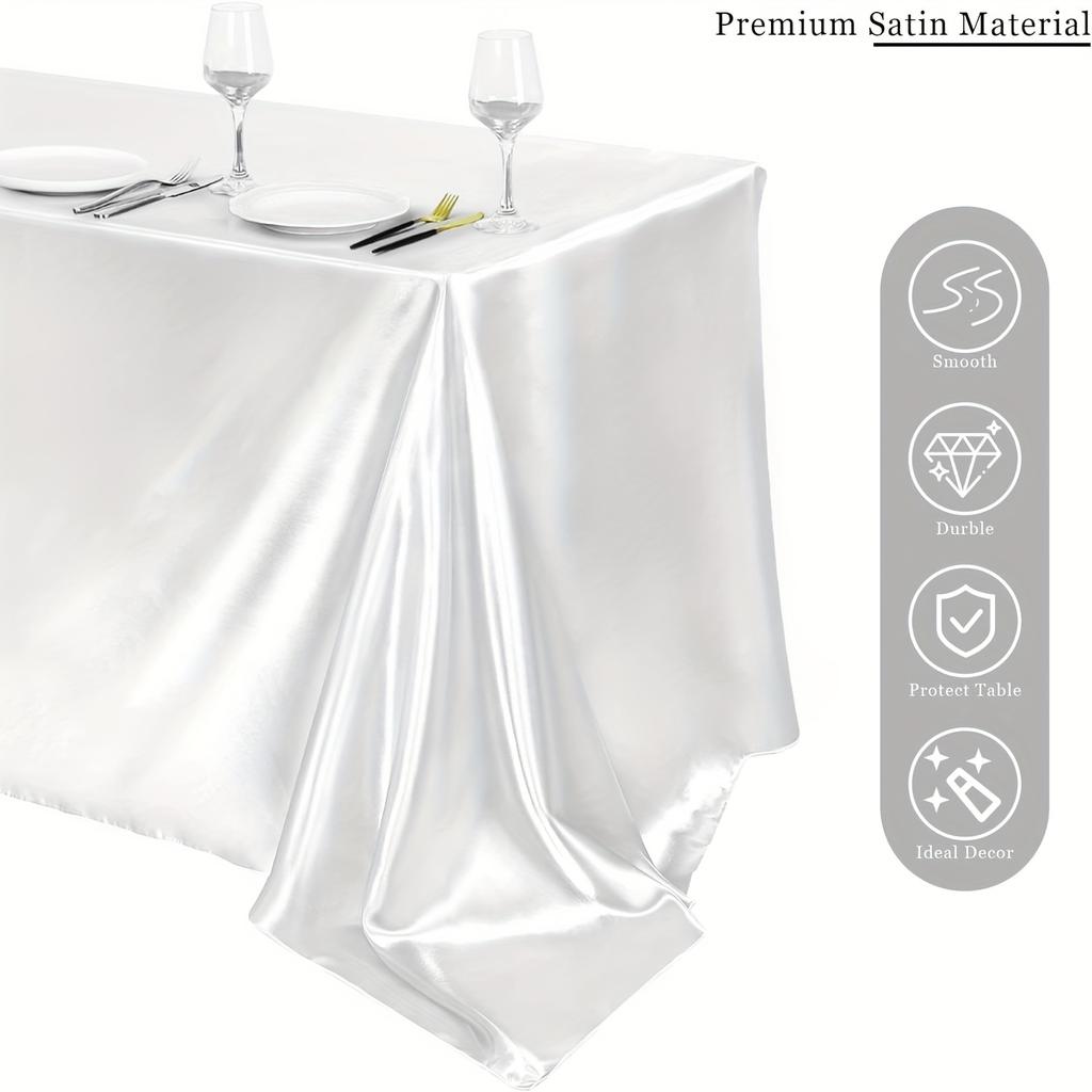 Rechteckige Satin-Tischdecke, Hochzeitstischdecke, weiß, für Weihnachten, Babyparty, Geburtstag, Veranstaltungen, Bankett, Dekoration, Zuhause, Esstisch