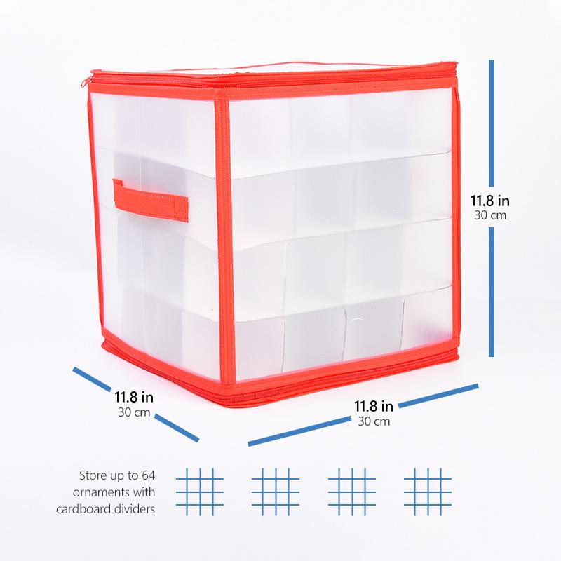 PP Christmas Ornament Storage Box with Zipper Tote Box Store Up 3-inch Christmas Ornaments Xmas Ball Storage