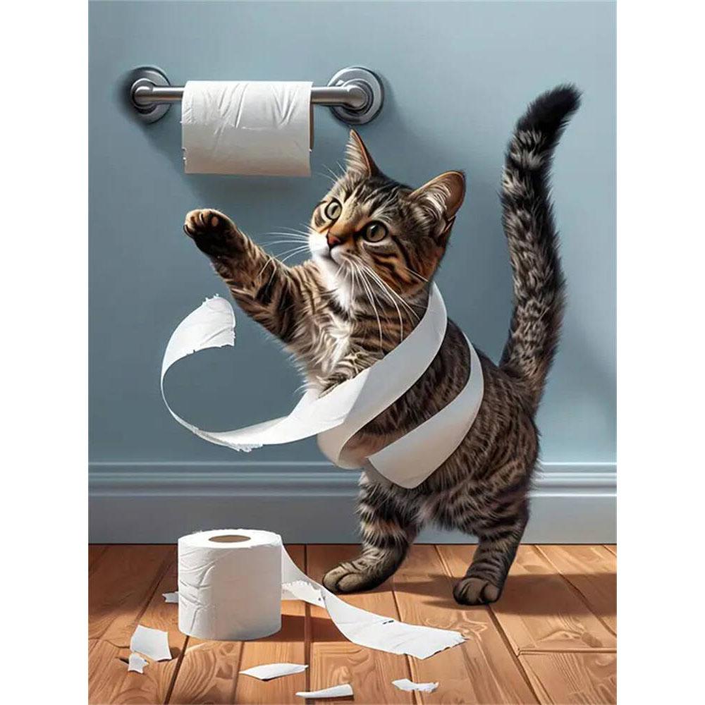 Dog Diamond Painting Cat Toilet Cartoon Diamond Mosaic Full Round Drill Embroidery Animal Decoration Living Room