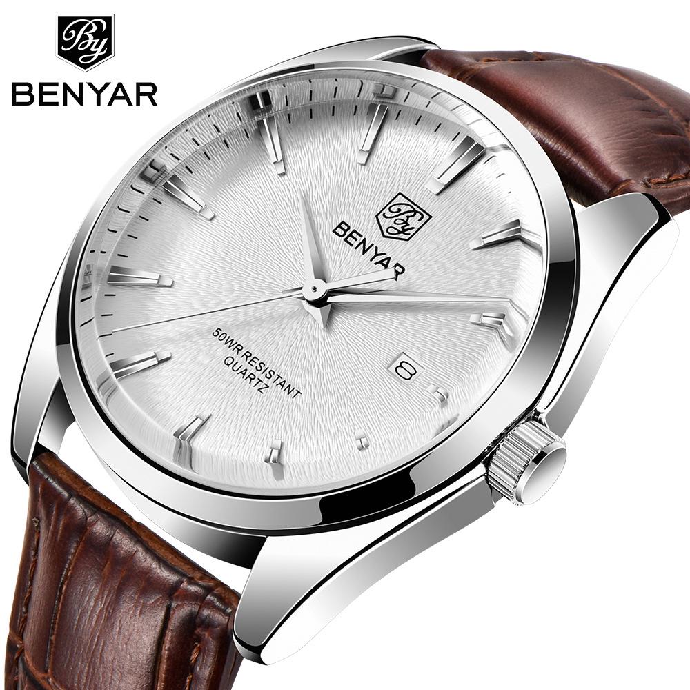 Binyan Men's Fashion Quartz Genuine Leather Waterproof Watch 5163