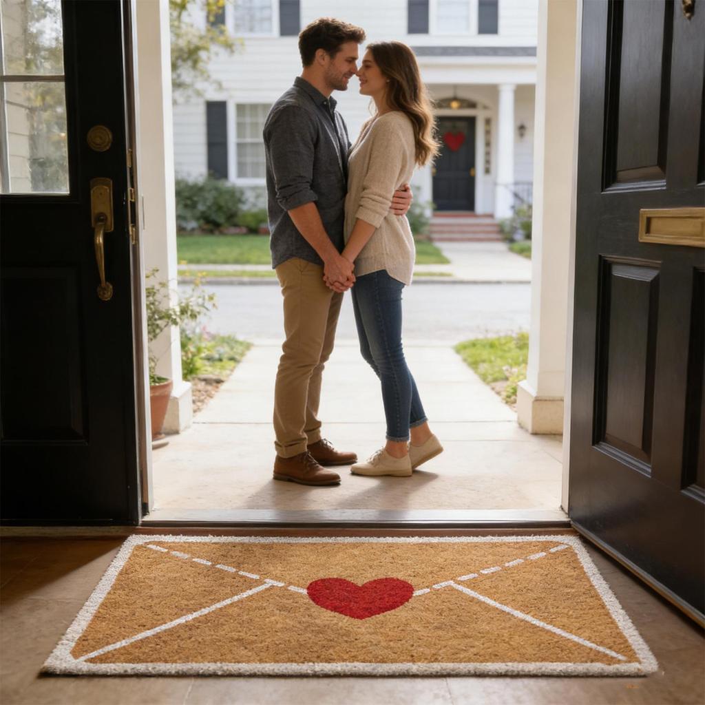 Heart Envelope Valentine Door Mat Non-Slip Indoor Outdoor Welcome Rug Front Door Entryway Decor for Holiday Season Home Balcony