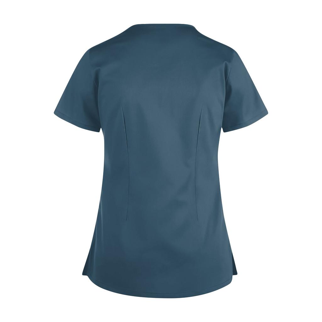 Women’s Short Sleeve V Neck Scrub Top with Cross Neckline and Two Front Pockets for Uniforms
