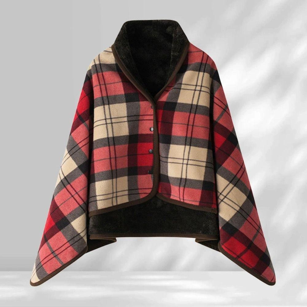Multi-function Plaid Wearable Blanket Thicken Fleece-lined Casual Office Blanket with Button Soft Home Shawl Blanket Winter