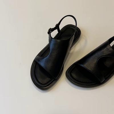 Sheepskin Version~ Retro Comfortable Casual Hollow Flat-bottomed Open-toed Sandals Women's Summer New Versatile Soft-soled Women's Shoes
