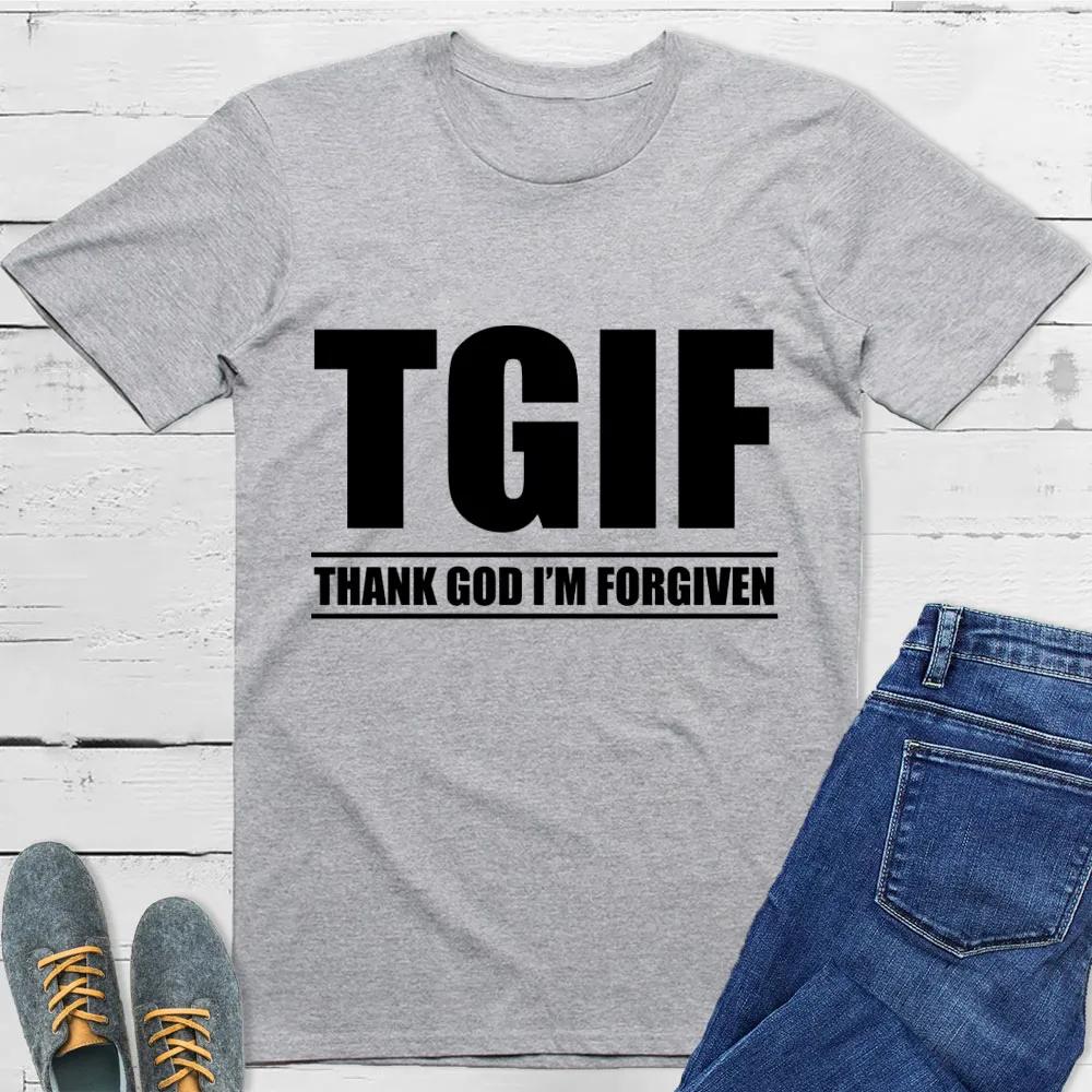 Thank God Im Forgiven TShirt Men Women Short Sleeve Cotton Tees Luxury Brand Shirt Oversize Tops Summer Blouse Mens Clothing