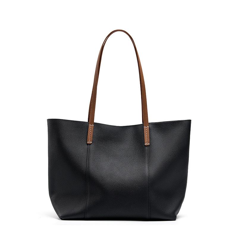 Women s Bag 2025 New Model Top Layer Cowhide Handmade Tote Bag Women s Commuting Bag Large Capacity Handheld Shoulder Bag Large Bag чёрный