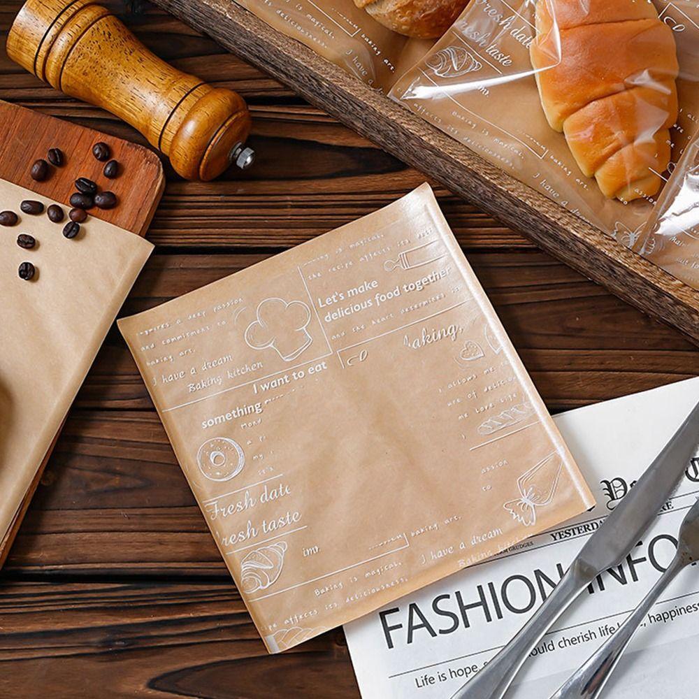 100PCS Cartoon Pattern Food Packaging Bag Heat-resistant Transparent Window Kraft Paper Packing Bag Kraft Paper Oil Resistant