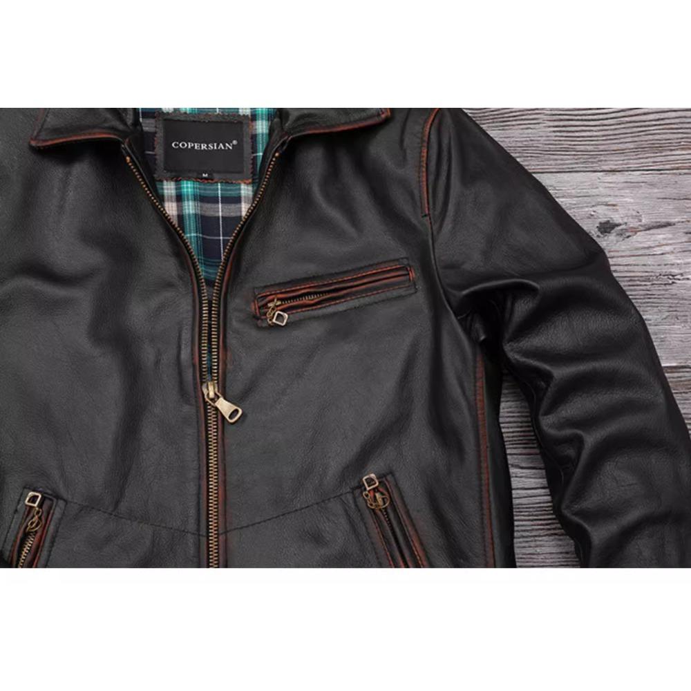 Chinese Size Genuine Cowhide Leather Men Leather Jacket Jackets Hand Edged Coat Men Leather Jacket Autumn