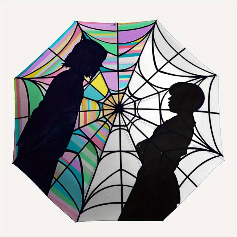 

1pc Wednesday Addams Automatic Folding Umbrella, Portable Collapsible Design, 8-Rib Iron Frame, , All-Season Casual Outdoor Accessory yy0901070