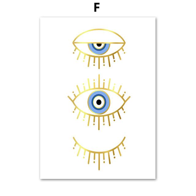Paintings for Interior Abstract Evil Eyes Lotus Canvas Wall Art Gold Blue Posters and Prints for Living Room No Frame