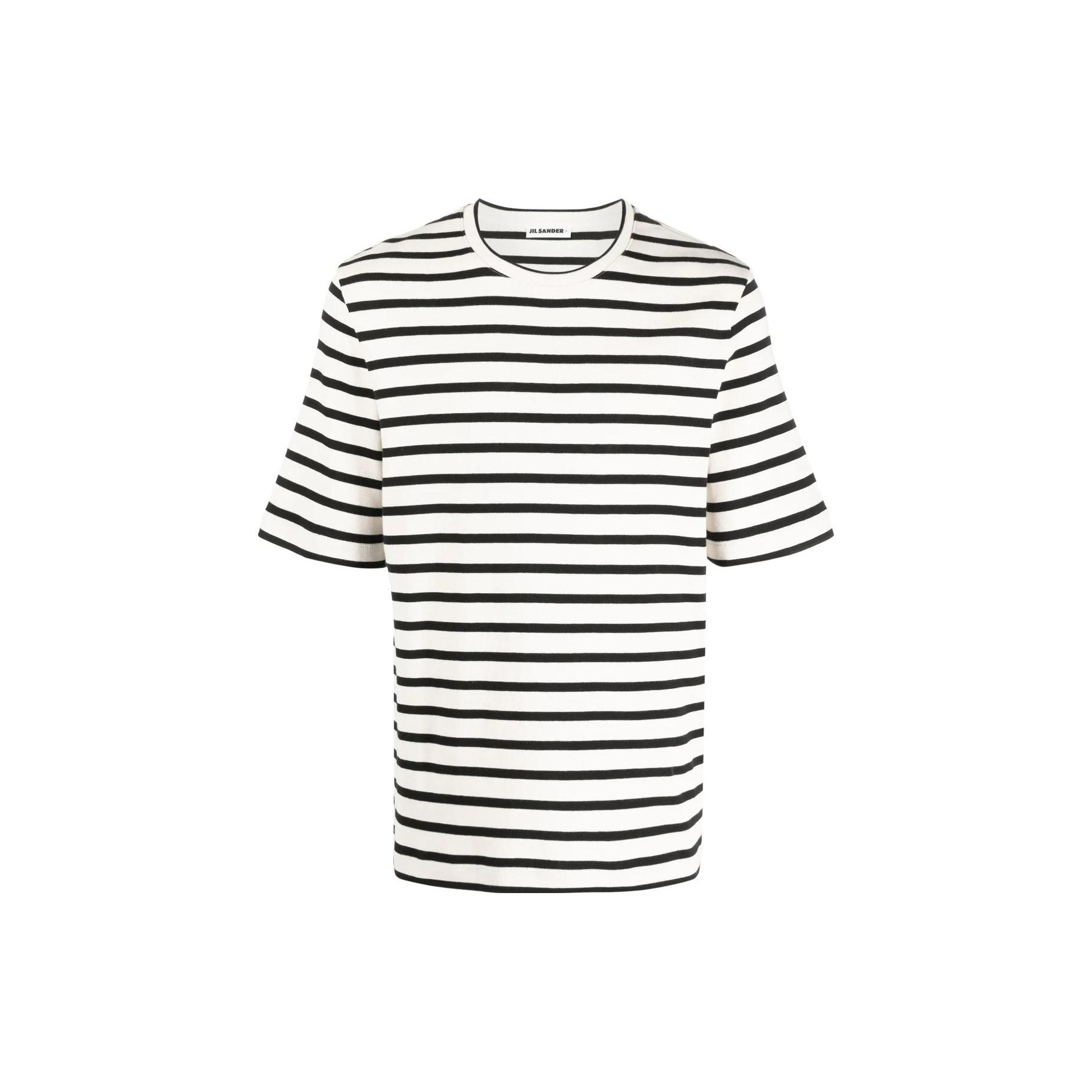 Jil Sander Plus Футболка в полоску с логотипом на спине Натуральный/Черный Мужские топы Кремовый J47GC0109-J46497-080 S