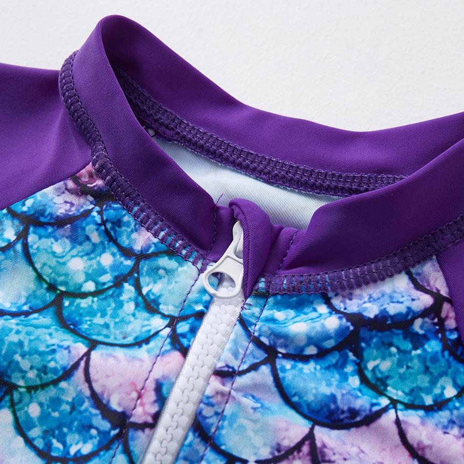 2025 Girls' Long Sleeve Fish Scale One-Piece Swimsuit with Sun Protection