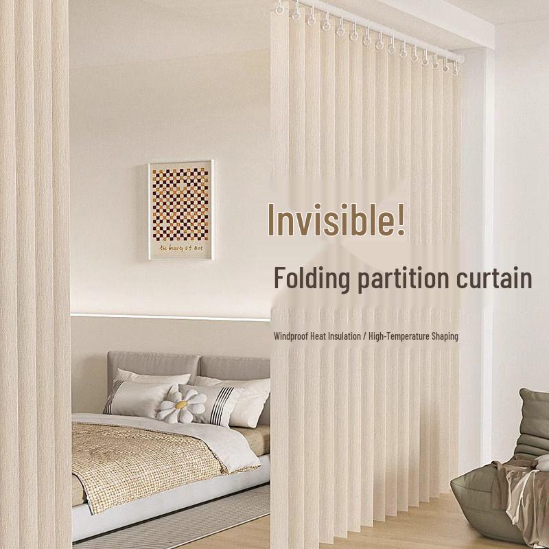 Room Divider No-Drill Folding Door Curtain for Bedroom and Living Room Privacy.