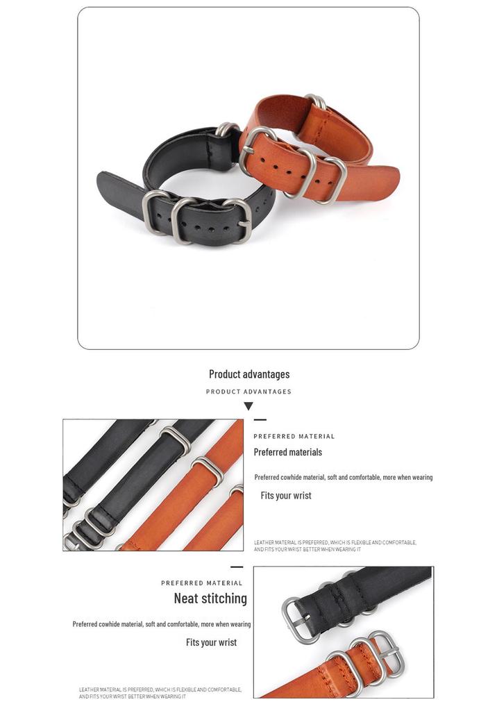 Handmade Retro Wiped Color Genuine Leather Watch Strap, 20/22mm