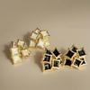 Vintage Black Drip oil Double Layer Square Stud Earrings For Women Fashion Metal Irregular Geometric Earring Zircon Accessories