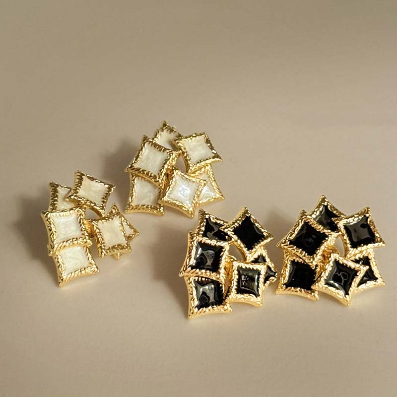 Vintage Black Drip oil Double Layer Square Stud Earrings For Women Fashion Metal Irregular Geometric Earring Zircon Accessories