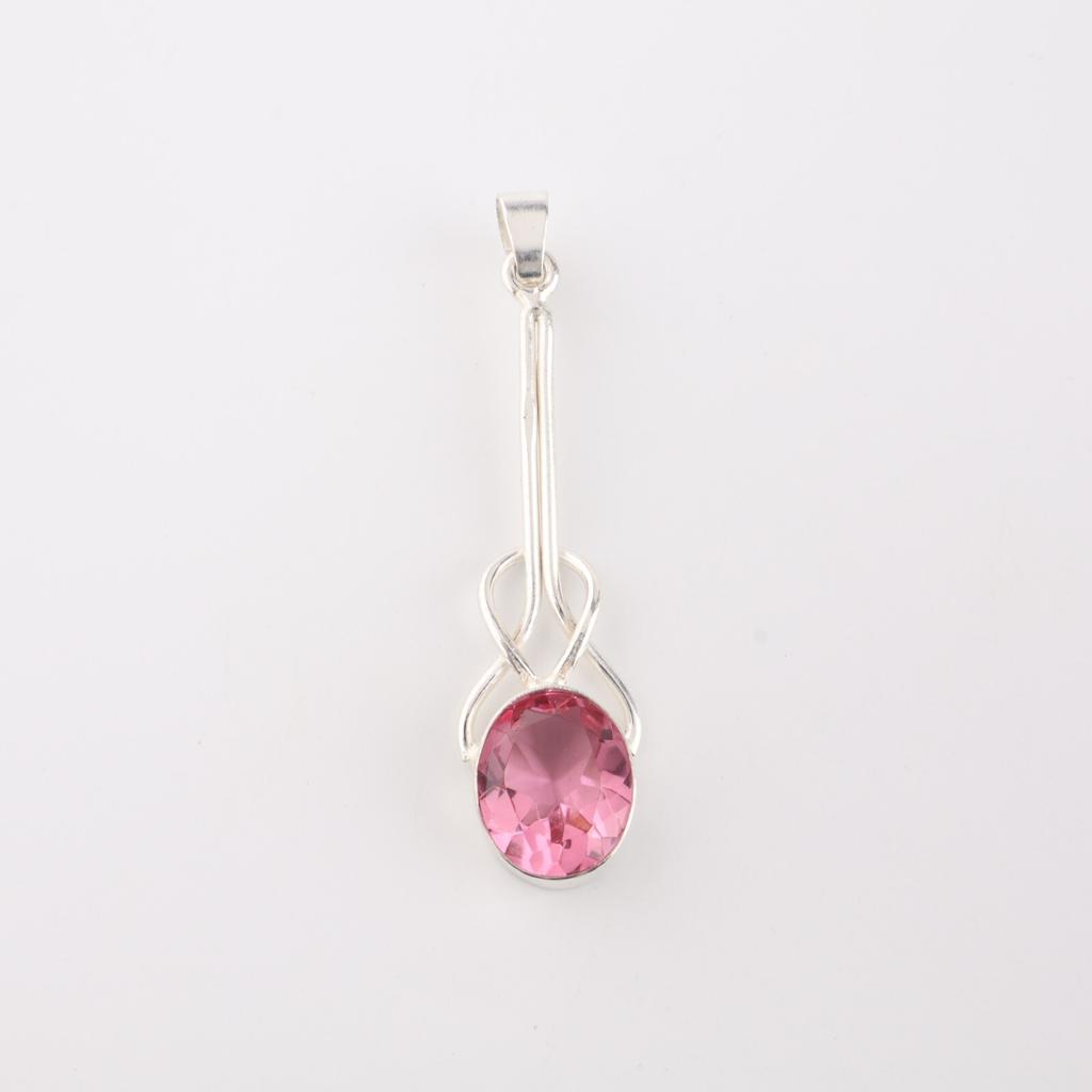 Pink Tourmaline Gemstone 925 Sterling Silver Jewelry Handmade Chain Pendant1.79" PP-60-10