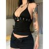 Spring and Summer European and American Cross-Border Sexy BUCKLE V-neck Low Cut Hanging Neck Tight Navel Bottoming Vest Top Vest