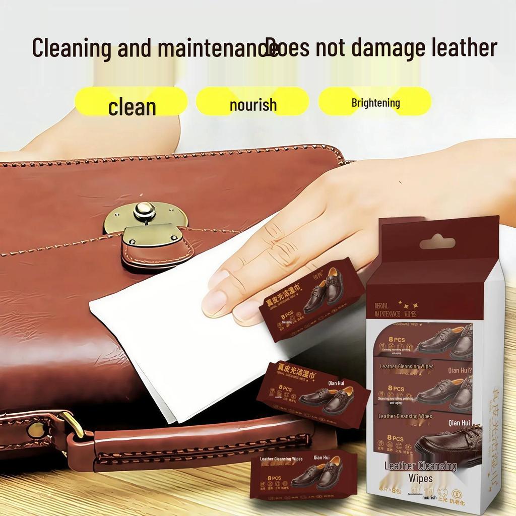 Genuine Leather Shoe Shine Wipes: Individually Packaged for Stain Removal, Nourishing, Polishing, and Anti-aging Care.