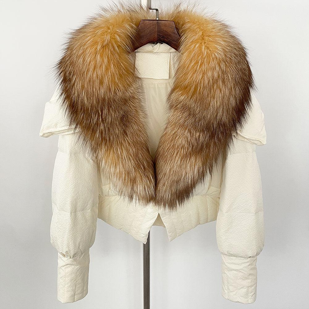 OFTBUY Down Jacket Women 2024 New Winter Natural Real Raccoon Fox Fur Collar Short White Duck Down Coat Thick Warm Casual Outerwear