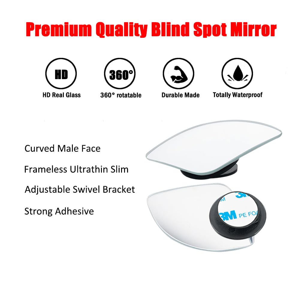 Ampper Car Auxiliary Mirror, Blind Spot Mirror, 360° Angle Adjustment Auxiliary Mirror, Rearview Mirror, Side Mirror(Fan Shape, 4 Pieces)
