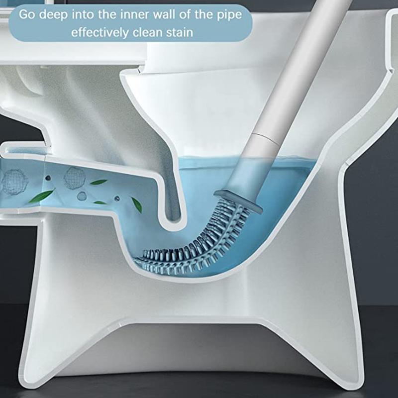 Bathroom Silicone Toilet Brush Holder Ventilation Slot Base Non-slip Plastic Handle Bendable Cleaning Corner Brush