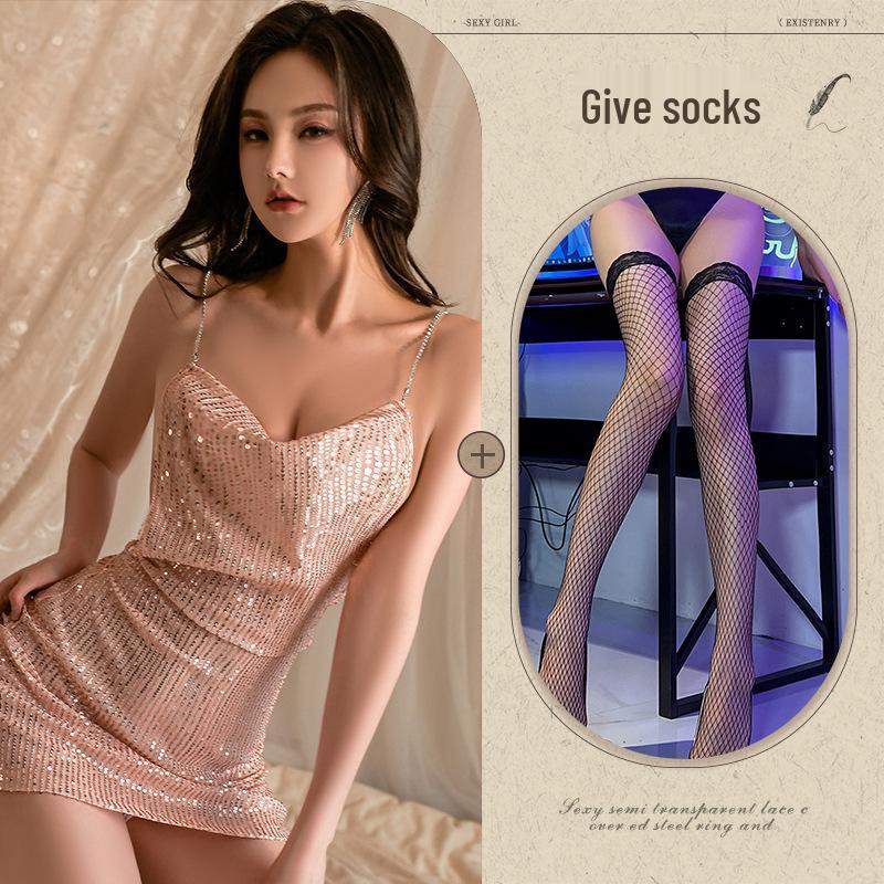 Mei Mei Erotic Lingerie: Seductive Sister Nightclub Halter Backless Slit Skirt Cosplay