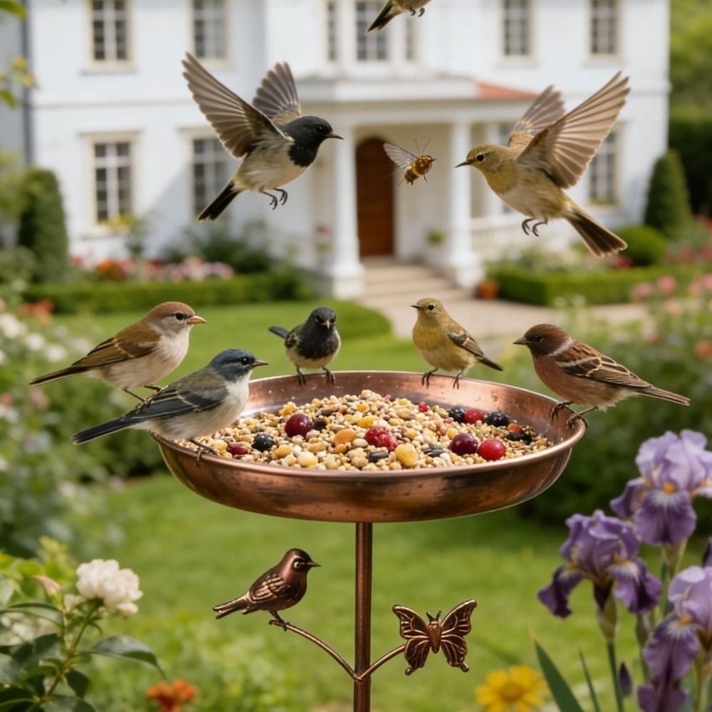 Rustproof Iron Garden Birdbath Retro Bird Feeding Station Standing Bird Basin  Various Pet Birds