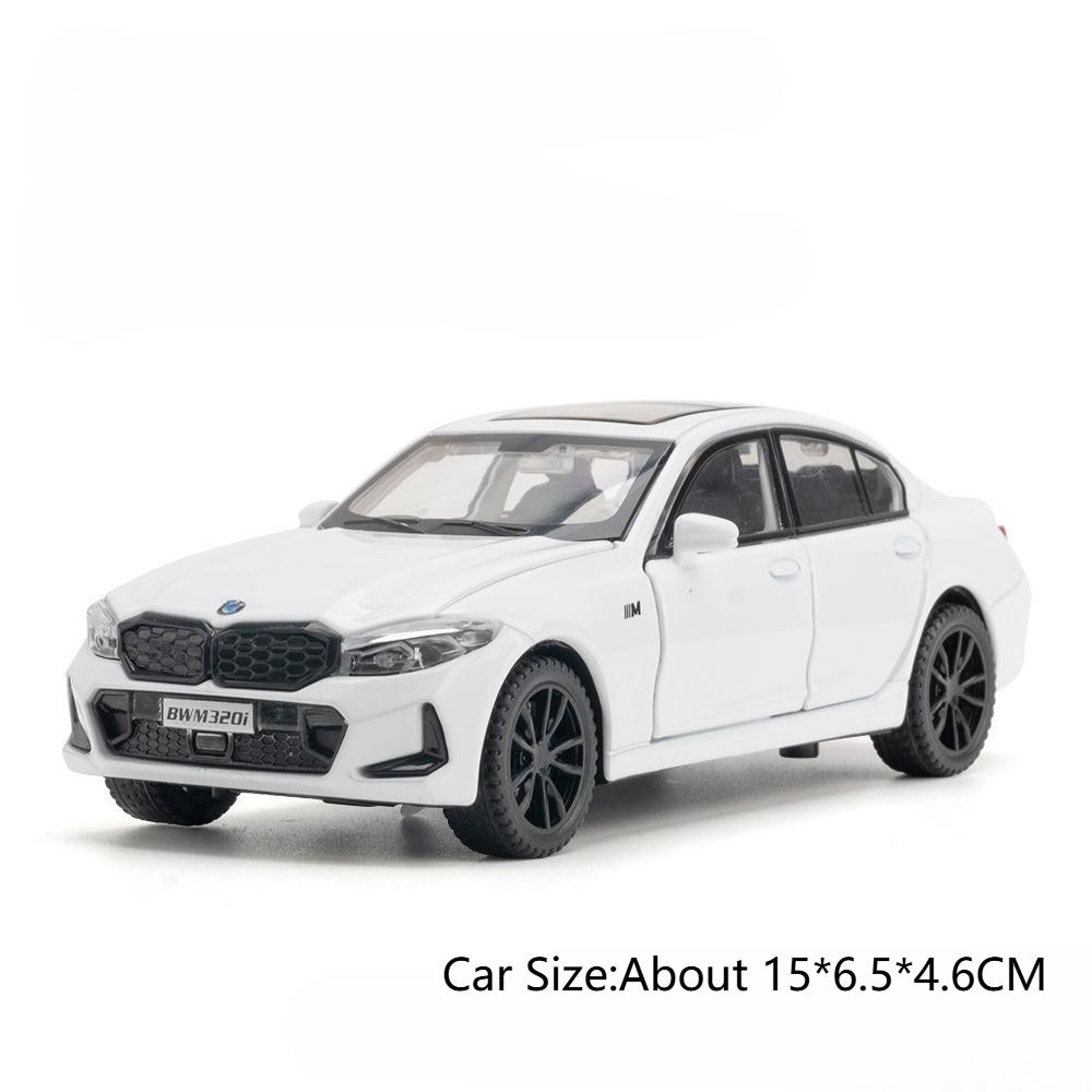 1:32 BMW M8 GTE 320I Car Model Toy Door Opened Sound Light Pull Back Alloy Body Rubber Tires Racing Cars Boy Collection Gift