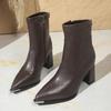 Fashion Autumn Winter Thick Heel Women Ankle Boot Fashion Zippers Metal Pointed Toe Shoes Ladies Modern Short Botas Para Mujer