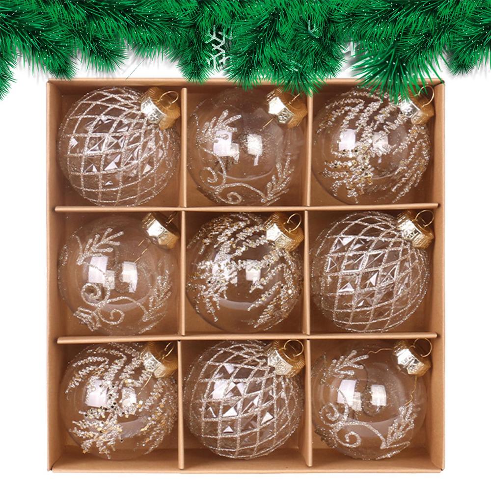 Christmas Balls Shatterproof 9 Pieces Christmas Decoration Ball Clear PET Globe 3.15in Painted For Birthday Thanksgiving Winter