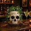 Unique Niche Decoration Halloween Retro Skull Planter, Spooky Gothic Human Head Flower Pot, Atmosphere Prop Skeleton Candy Bowl for Tabletop Home Bar