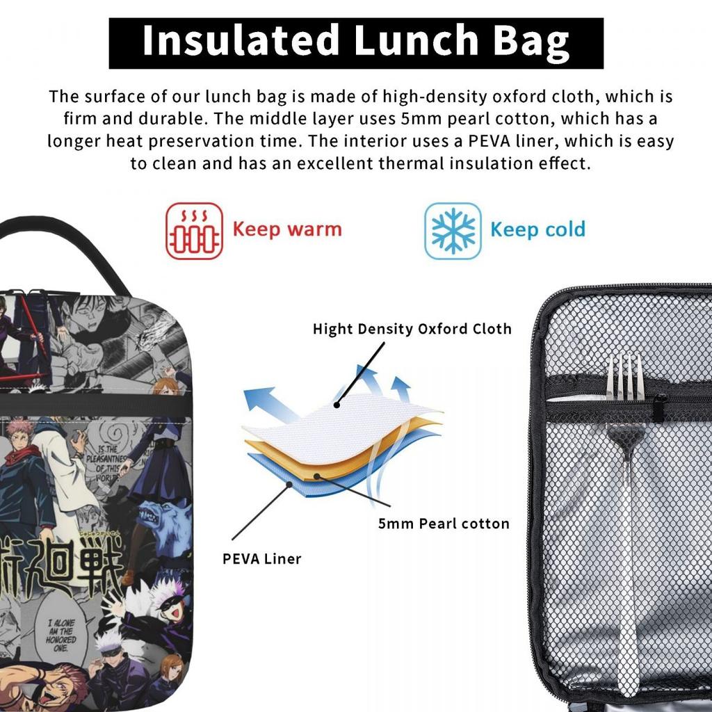 Jujutsu Kaisen Sukuna Anime Insulated Lunch Bag for Women Kids Portable Food Boxes Thermal Lunch Box Tote