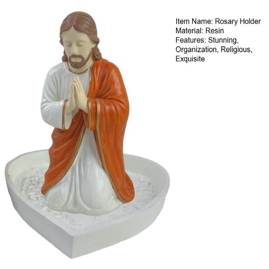 Catholic Rosary Holder Resin Prayer Rosary Stand Blessed Virgin Mary/Jesus Tabletop Jewelry Organizer Religious Gifts for Christian Home Decor