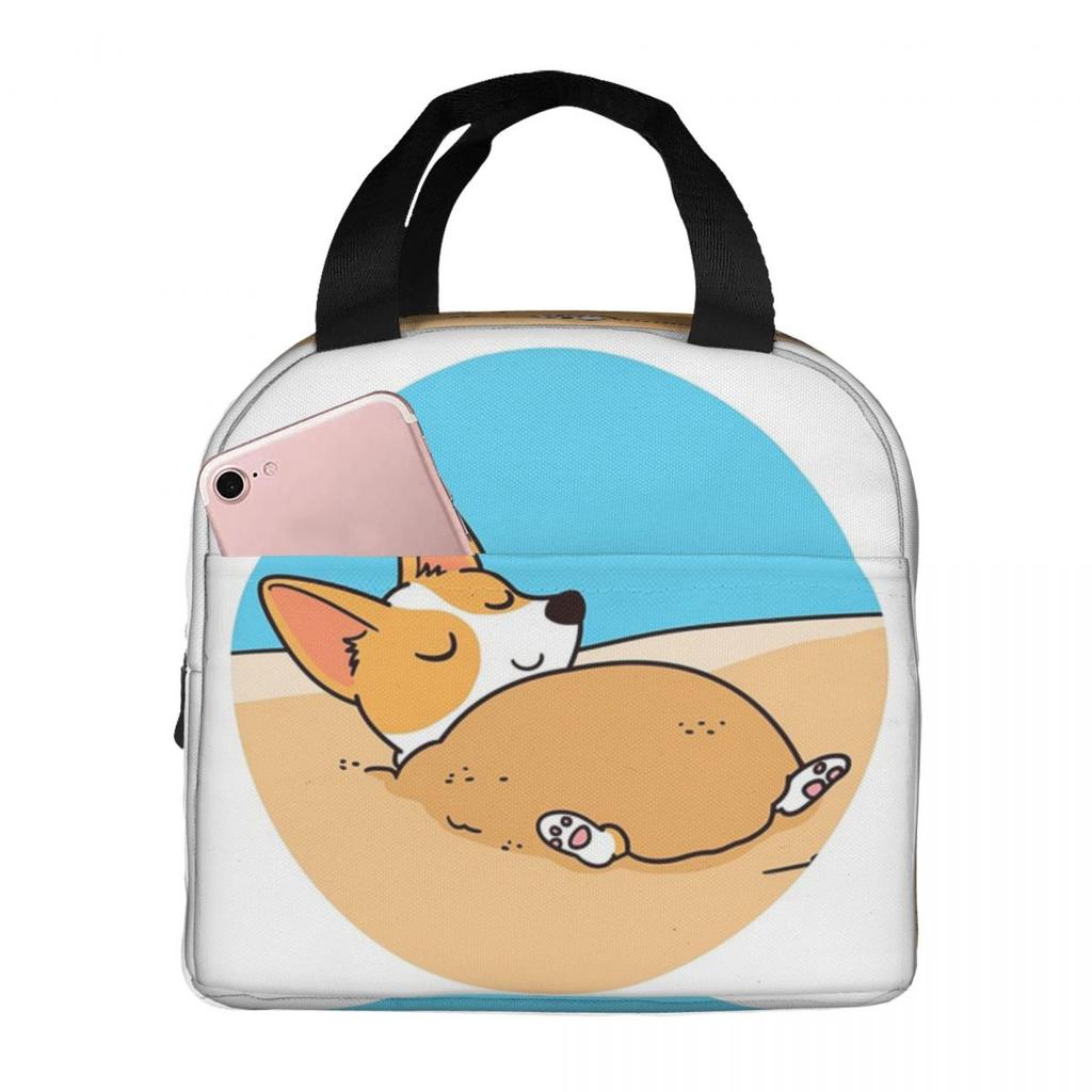 Corgi Puppy Lie Down In Blue Background Insulated Lunch Bag for Kid Cooler Thermal Food Box Tote Leakproof Lunch Boxes Container