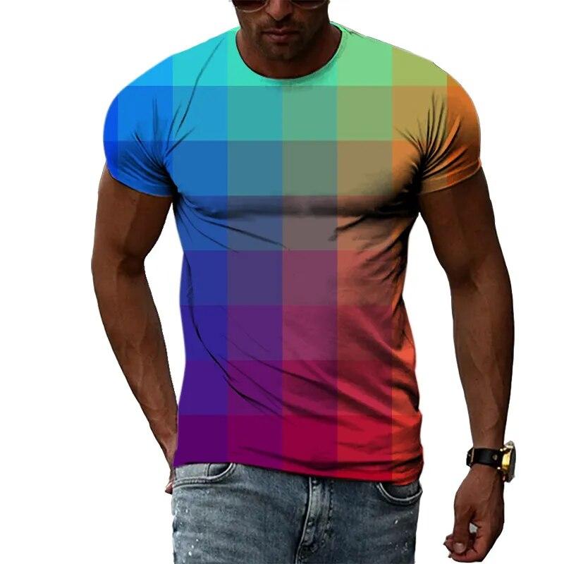 Freizeitgitter Sommer Beliebte Farbgittermuster Herren- und Damen-T-Shirts Print Hip Hop Rundhals-T-Shirts Kurzarmoberteile