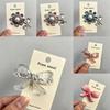 Korean Luxury Rhinestone Flower Hair Clip: Transparent Ice Pattern Bow Clip for Women, Elegant Solid Color Side Accessory
