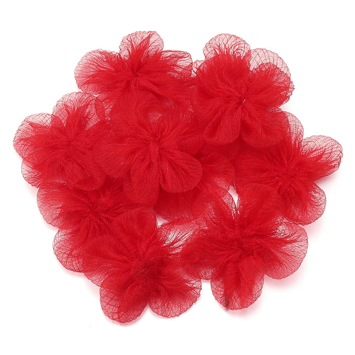 

10pcs 5.5cm Organza Fabric Flowers Colorful Five-petal Artificial Flower For DIY Wedding Party Clothing Sewing Headwear Decor червоний