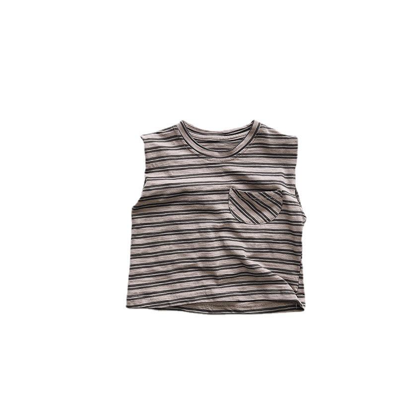 2025 Kinder Tanktop gestreift - Koreanischer Stil, Lockere Passform, Unisex, Trendige Kinderbekleidung