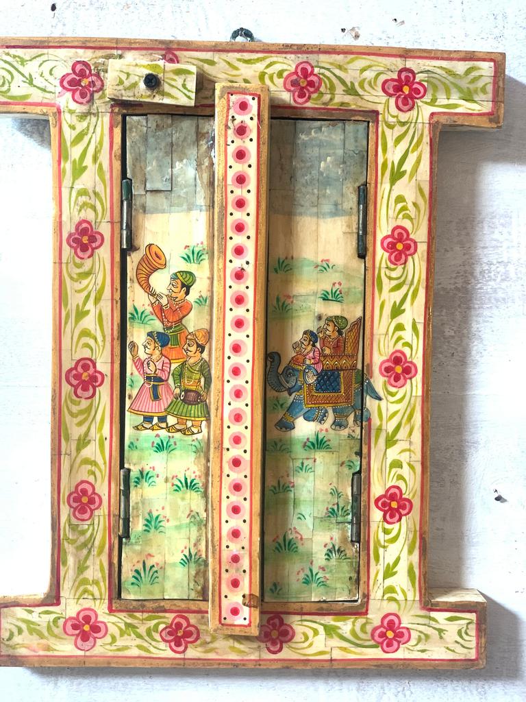 Handmade Wooden Inlay Window: Indian Folk Art Wall Decor