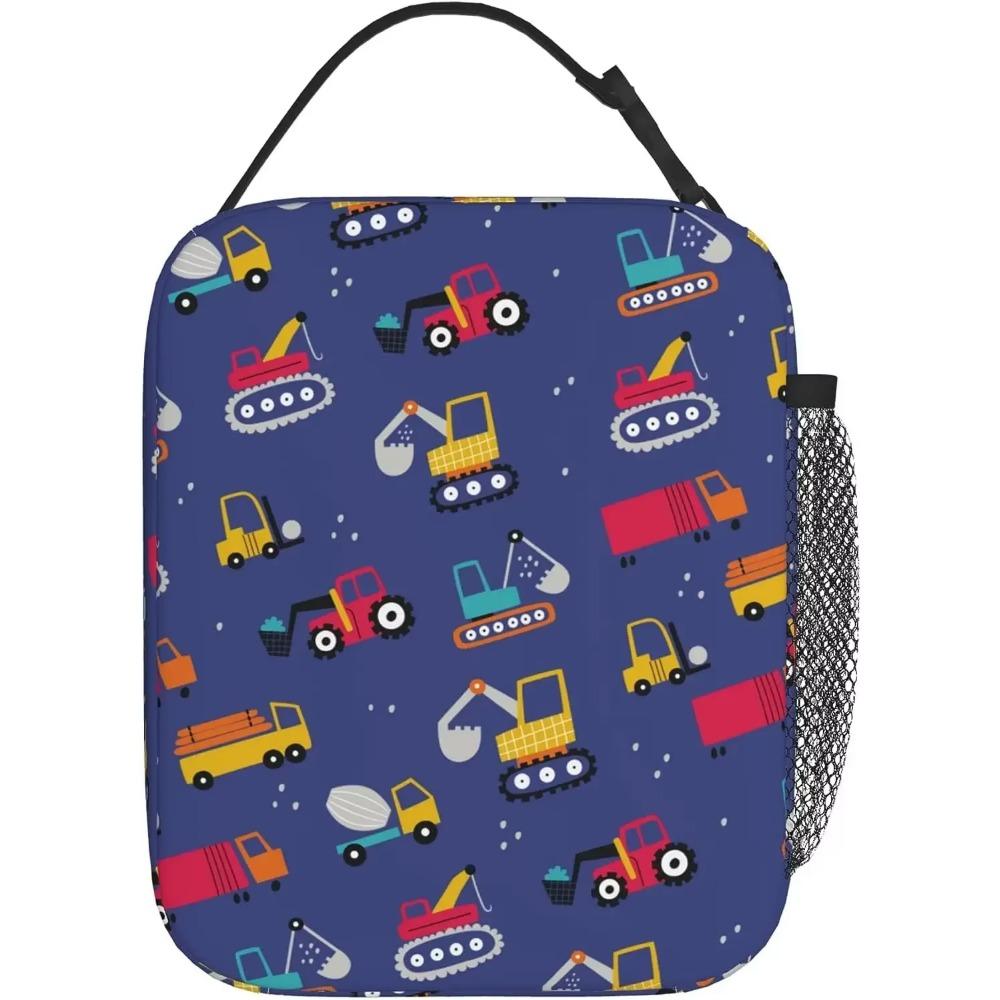 

Сумка для ланча с рисунком грузовика и машин, изолированная, портативная, многоразовая, с застежкой-молнией для женщин, мужчин, пикника, пляжа, для детей 26x21x11CM зелёный