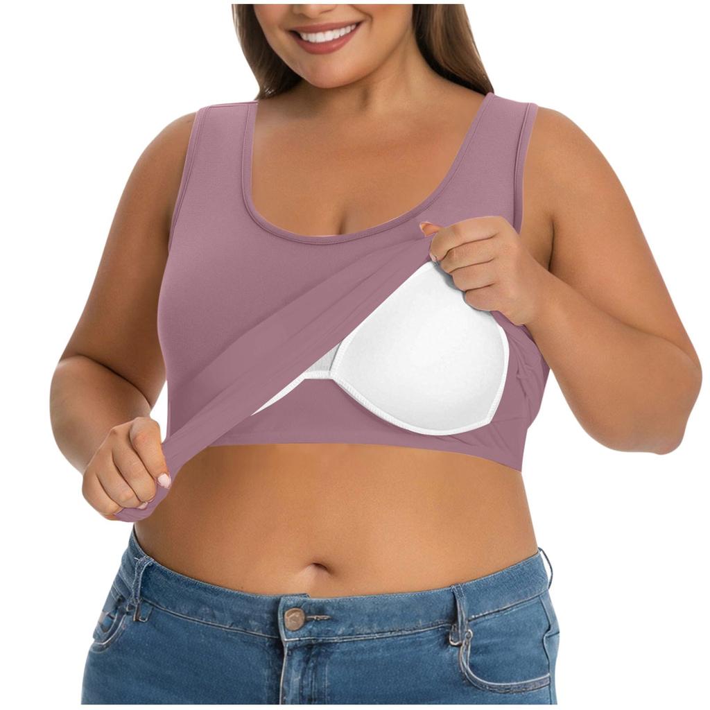 Women’s Plus Size Sleeveless Tank Top with Built In Bra Soft Stretchy Fabric Wireless Support Layered Design