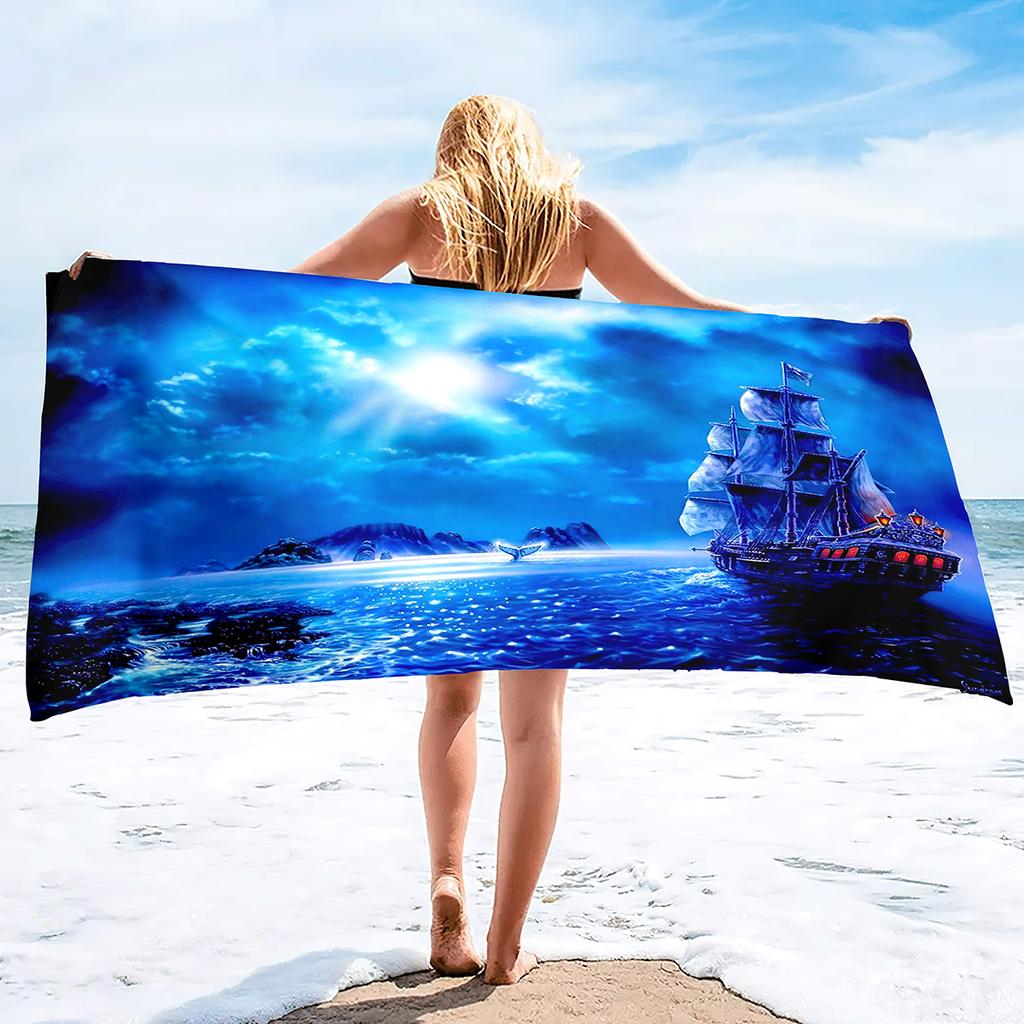 Pirate Ship Sand Free Beach Towel Swimming Pool Ultra Light Towel Sand Free Beach Towel Ultra-Fine Fiber
