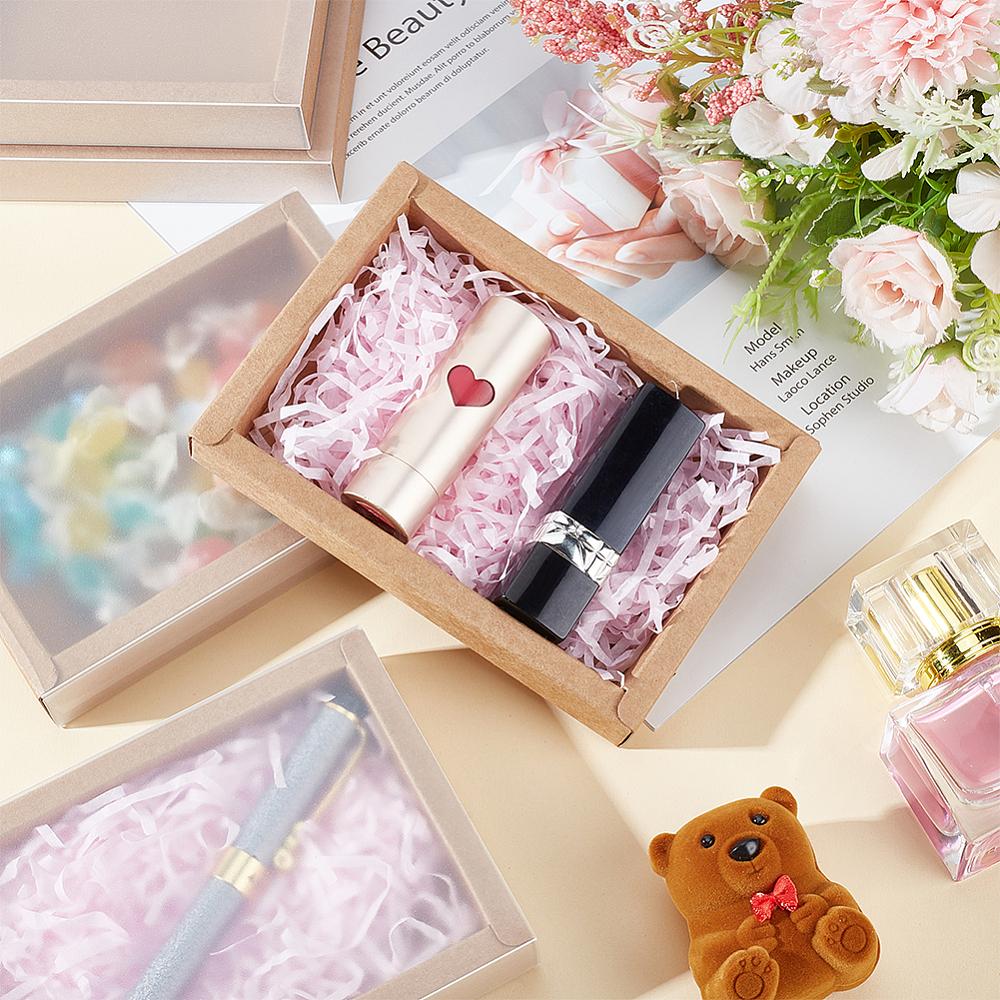 16pcs Kraft Paper Storage Gift Drawer Boxes Translucent Plastic Cover Gift Packaging Case Peru 13.8x9.7x2.5cm