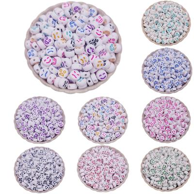 50PCS Bracelet Making Smiley Faces Beads 7mm Oval Shape Multicolor Charm Jewellery Making Manual Accessories Necklaces Making