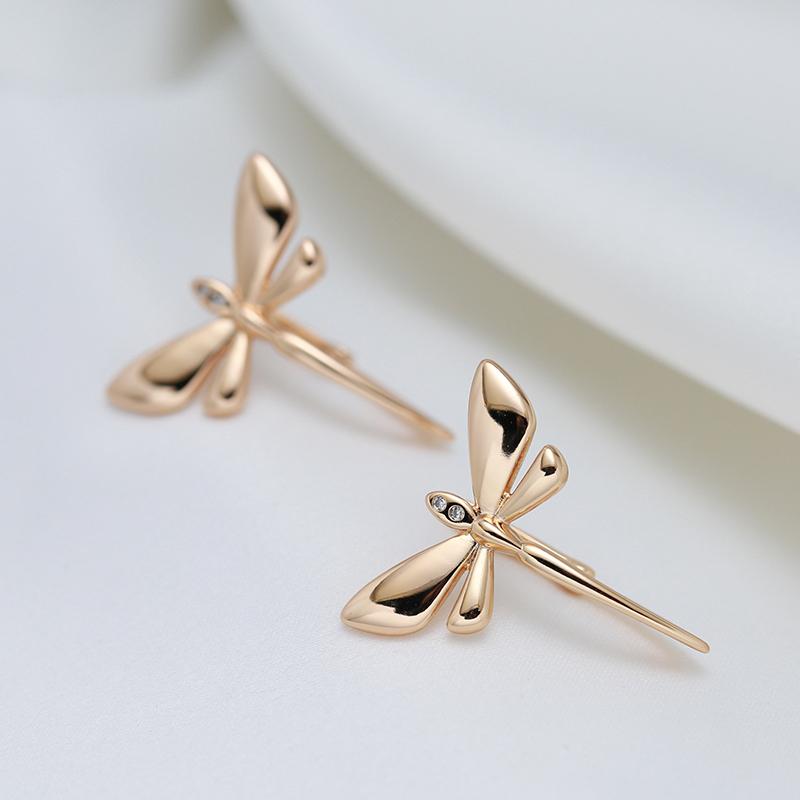 Fashion Glossy Long Drop Earrings For Women  Rose Gold Simple Dragonfly English Earrings Bride Wedding Daily Jewelry